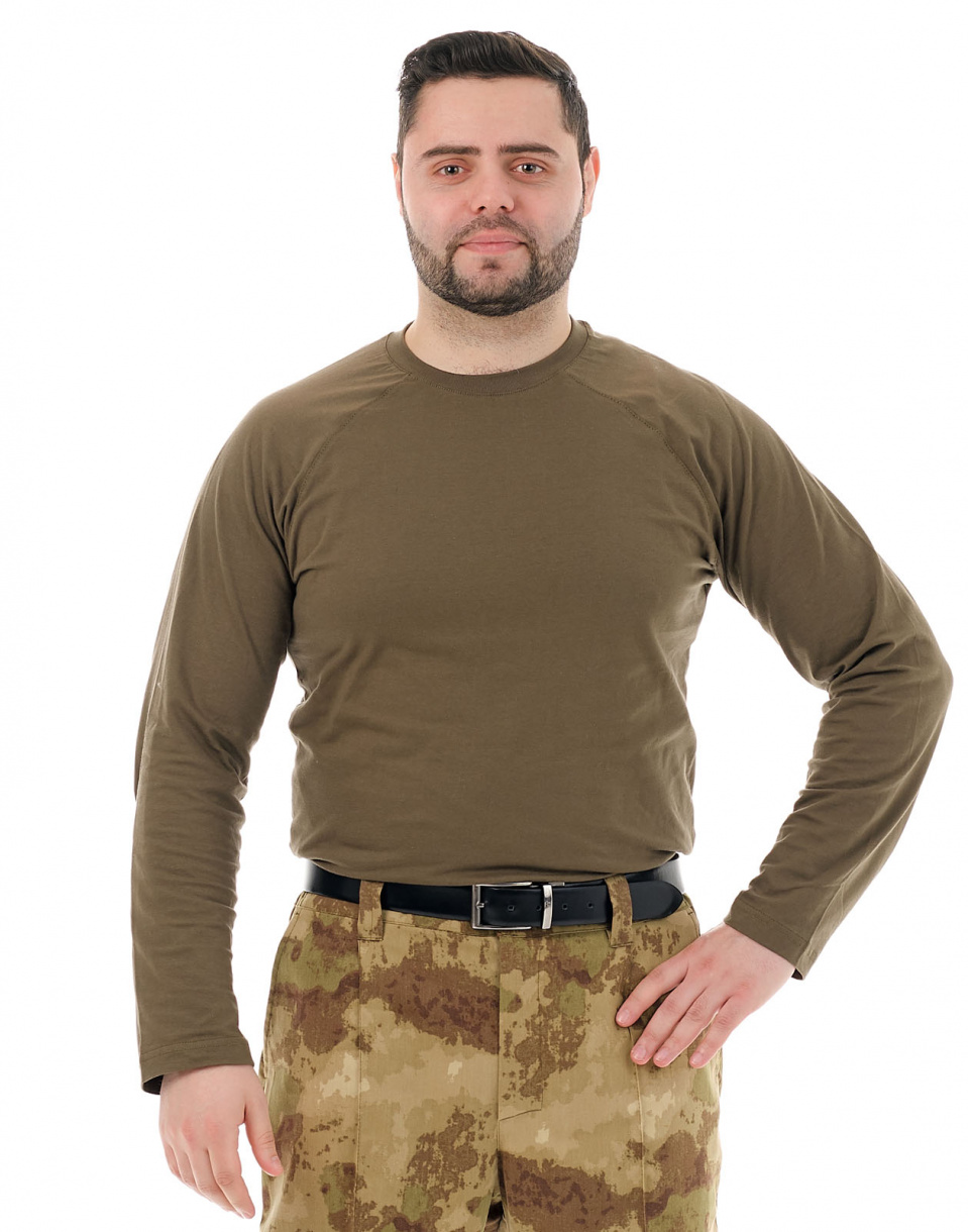 Футболка с дл. рукавом (хлопок,  хаки)